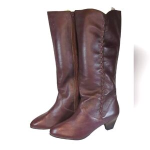 Vintage 80's Revelations Tall maroon Boots Braided Campus Retro Boho Leather